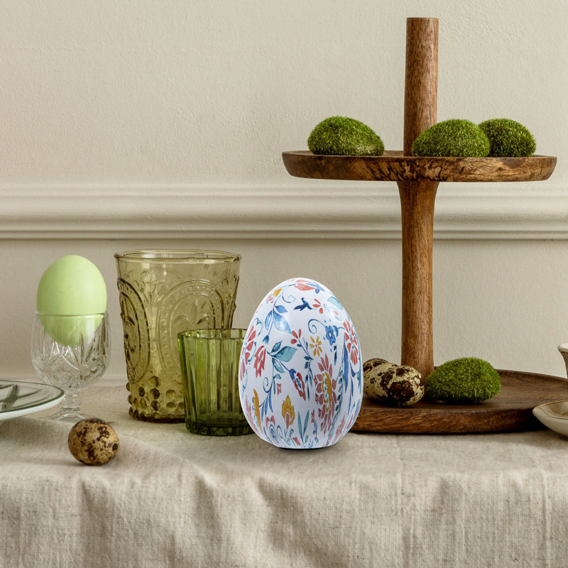 Figurine œuf de Pâques en résine 6 pouces - Décoration florale multicolore