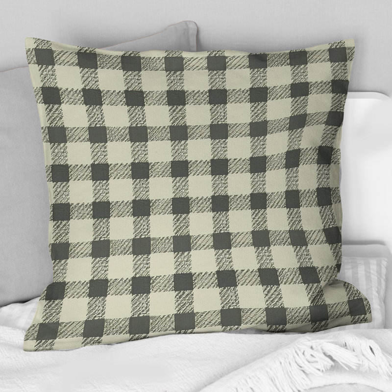 Imprimé pied-de-poule noir - coussin décoratif traditionnel, H 16 po x l 16 po