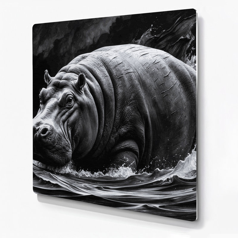 Faune, hippopotame gris, art mural en métal, H 16 po x l 16 po