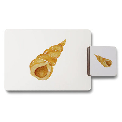 Seashell Designer Artwork Wood Bottom Placemat And Coaster Set Exclusive Collection