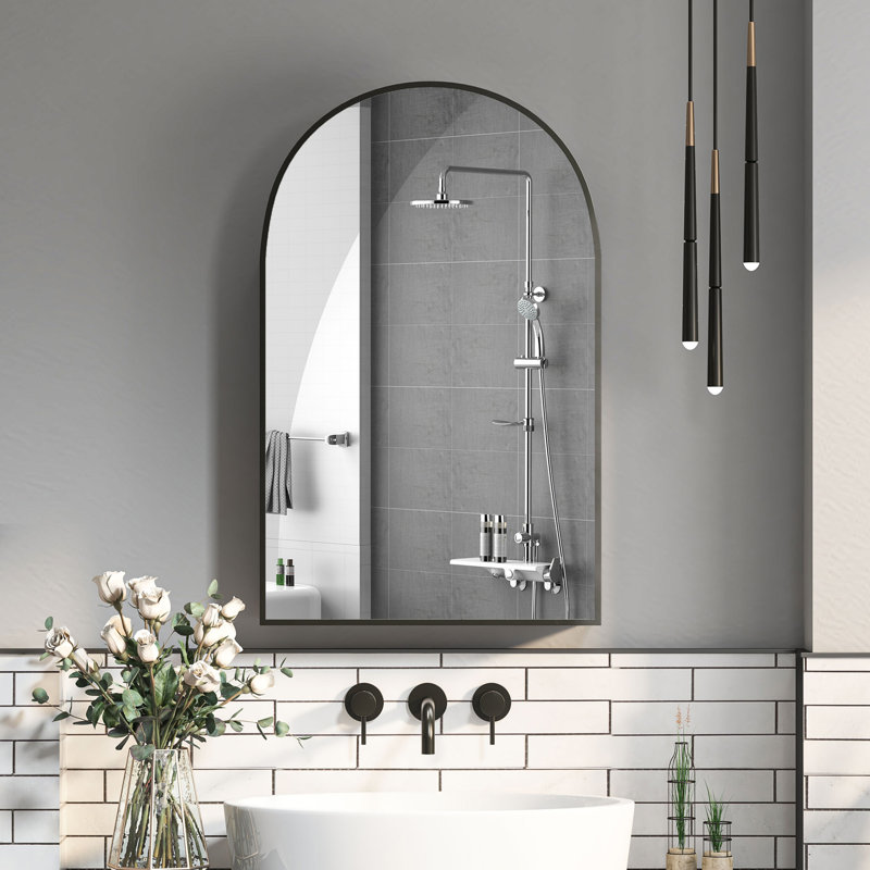 Metal Framed Tempered Glass Mirror Medicine Cabinet, Matte Black