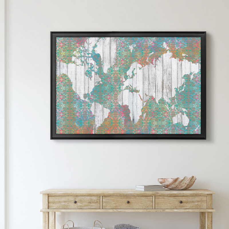 Boho Map I - reproduction de cadre photo, Noir, H 18,5 po x l 24,5 po x P 1,5 po