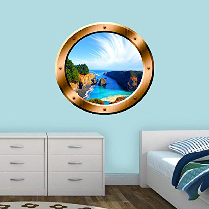 Décalcomanie murale fenêtre ocean view hublot, H 14 po x l 14 po x P 0,01 po, Bronze