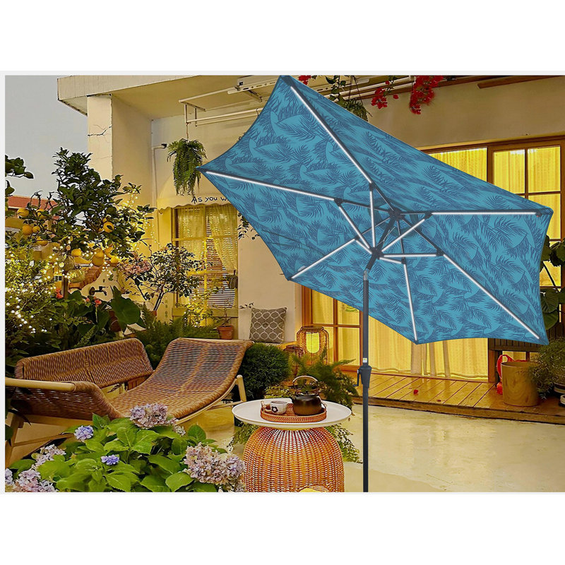 Parasol 9 pi avec motif clair + cyan, Cyan