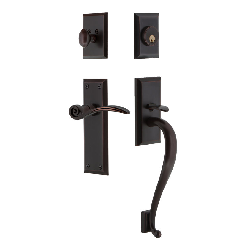 Nostalgic Warehouse New York Plate S Grip Handleset with Single Cylinder Deadbolt and Swan Lever, Timeless Bronze