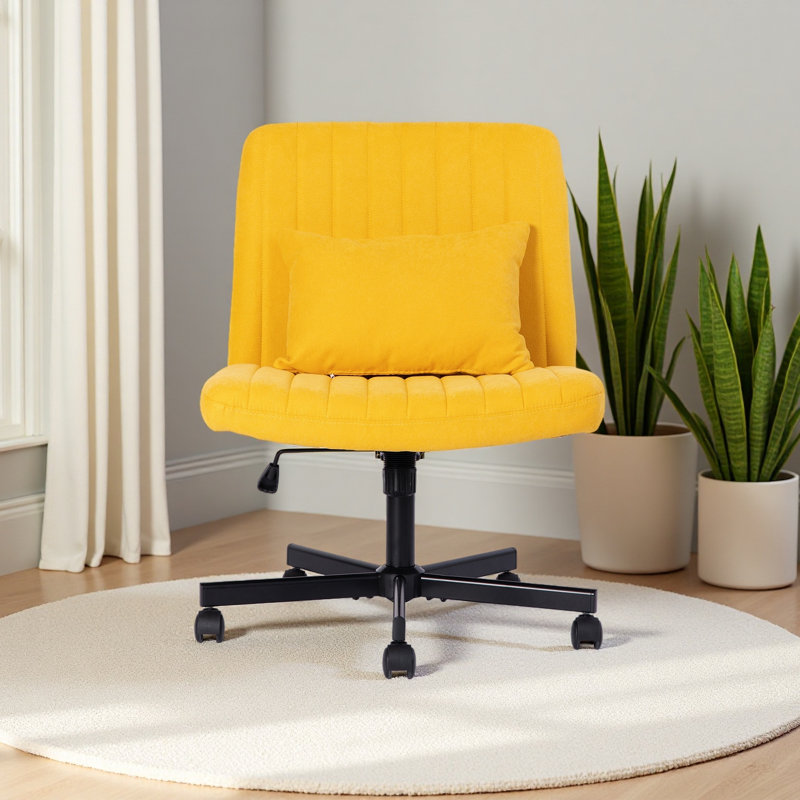 Criss Cross Armless Office Chair With Wheels - Versatile For Home Office, Meditation & Makeup, Yellow