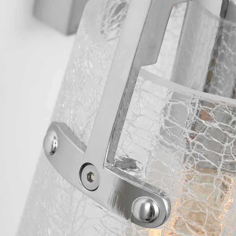 Crofton Bathroom Bedroom Wall Fixture With Clear Crackle Glass Shade, 2 Lights, Chrome, 9" H x 14.625" W x 7.5" D
