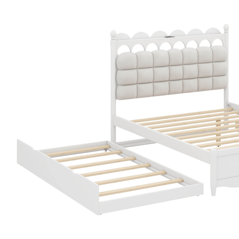 Grand lit plateforme en bois avec tiroirs doubles spacieux et commode simple TG, Blanc