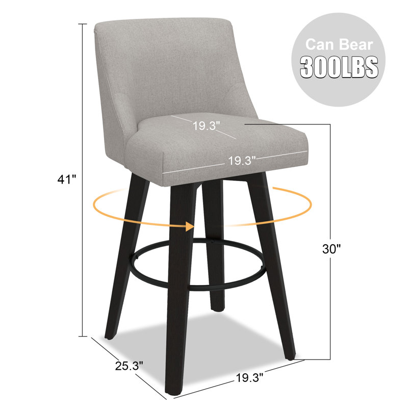 Tabourets de bar et de comptoir Loriell avec structure en bois massif, Gris clair, 2