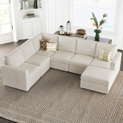 Canapé de coin convertible en forme de L en chenille 8 pièces Seybert