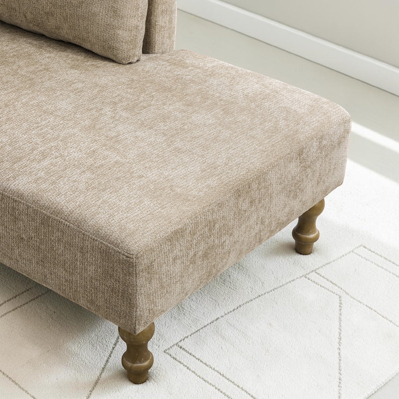 Chaise longue moderne de 127 cm (50 po) de long, recouverte de chenille, avec coussin et pieds en bois massif, Taupe