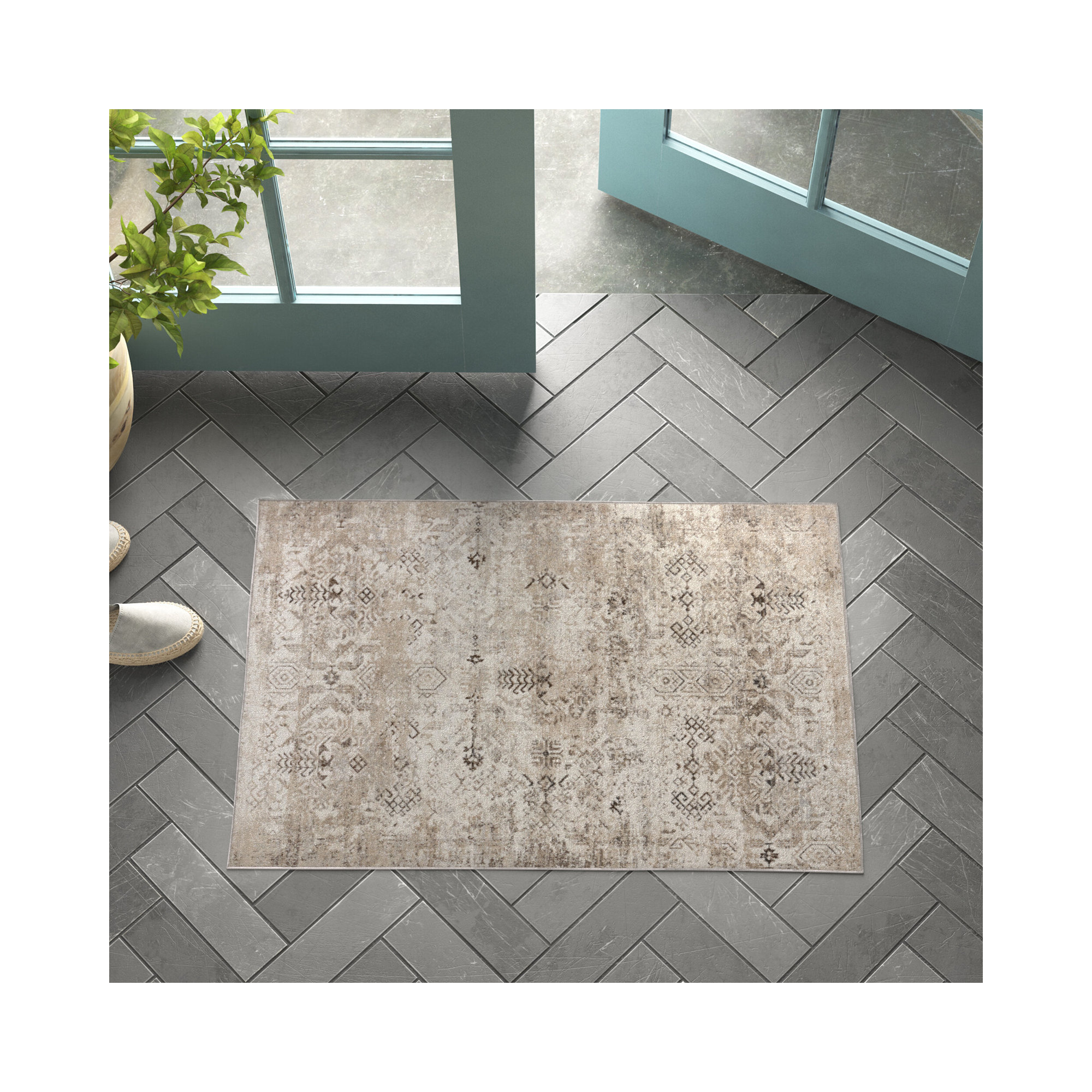 Phoebe Brown/Cream Rug, Rectangle 2' x 3'