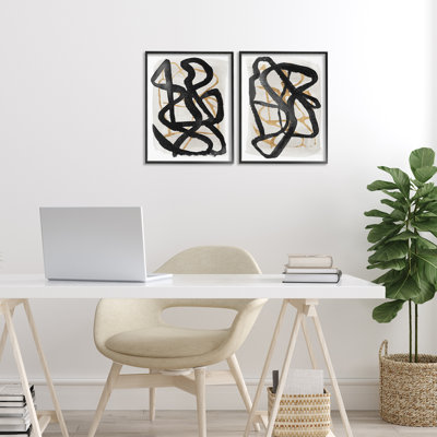 Contemporary Hindsight Squiggles 2pc Framed Giclee Set, design by Lucille Price