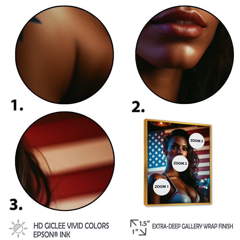 Kiyann American Beauty II sur toile, H 40 po x l 30 po x P 1,5 po, Cadre flottant doré