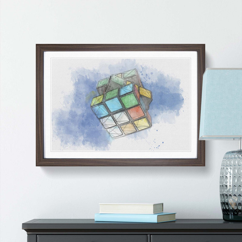 The Rubik Cube in Abstract - Picture Frame Graphic Art Print on MDF, 40cm H x 60cm W x 2cm D, Walnut