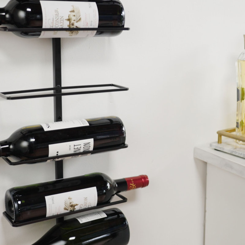True Align Wall-Mounted Wine Rack, Black Wrought Iron, Minimalist Modern Wine Display, Alcohol Storage Solution, Holds Nine Standard Wine Bottles