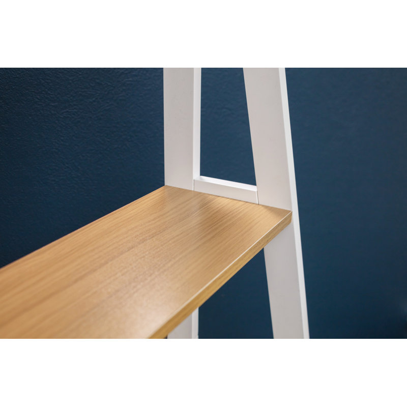 White Adjustable Five-Tier Wood Ladder Shelf