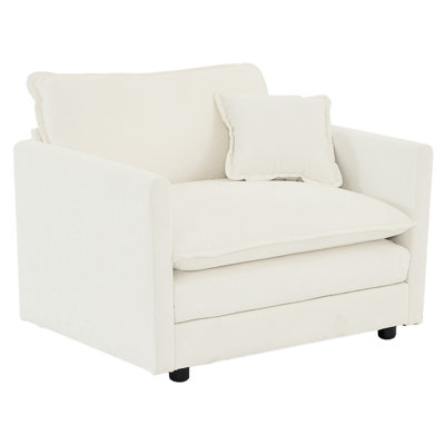 2 chaises d'appoint blanches 2 places, revêtement en chenille haute, décor de salon, structure en bois massif, assise moelleuse, 2 coussins décoratifs blancs, chaises d'appoint avec coussin, structure, qualité respirante