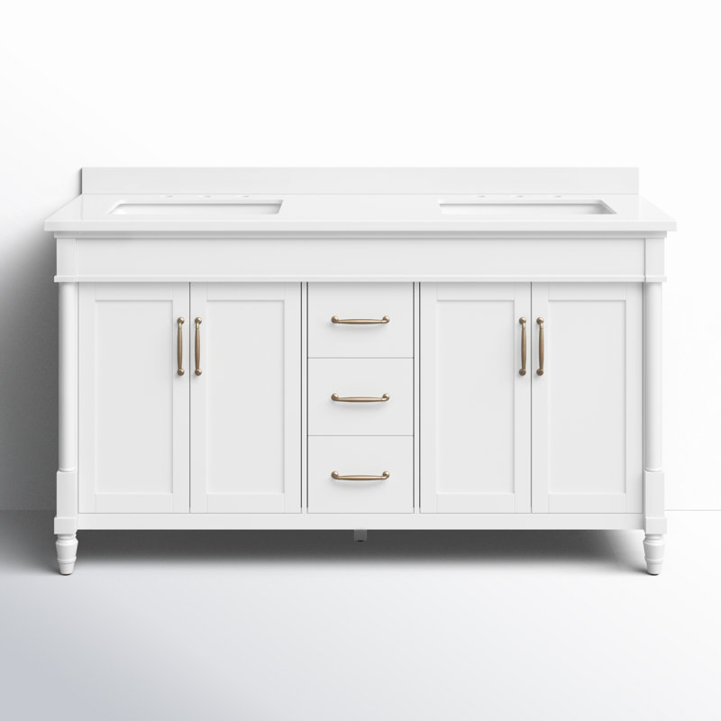 Burdick 60'' Double Bathroom Vanity with Engineered Marble Top, Pure White