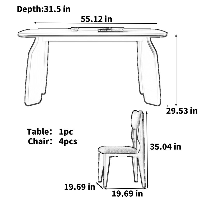 Modern French Style Oak Wood Rectangle Table, 29.53"H x 55.12"L x 31.5"W
