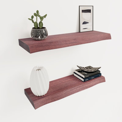 Ensemble de 2 tablettes flottantes en bois massif d'acacia pour bordure de cuisine, cuisine, salle de bain, espace de travail, cerise