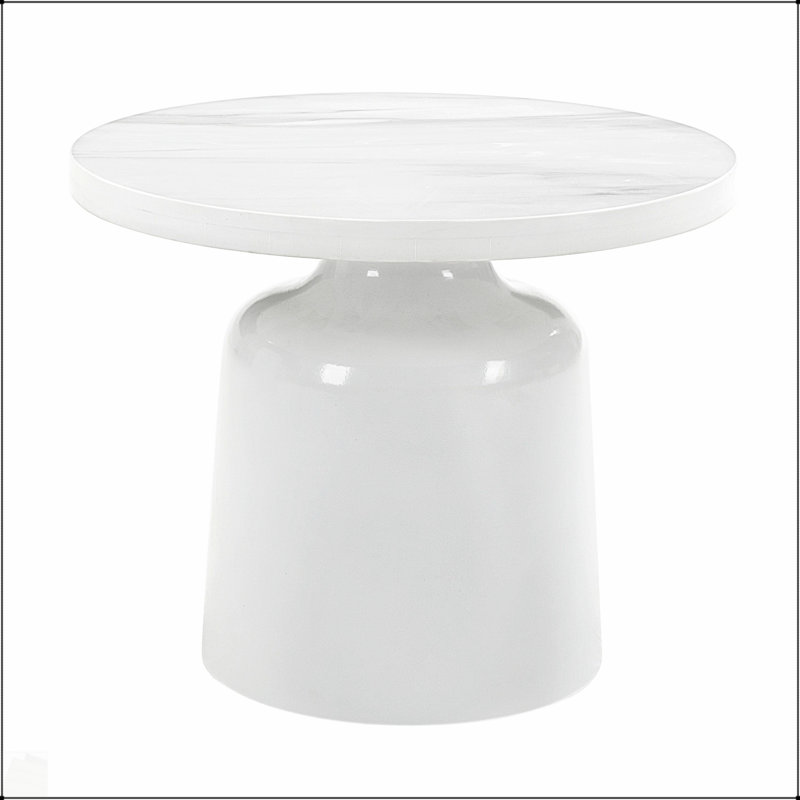 Table de bout en marbre et blanc à finition brillante Zaid, parfaite pour un décor moderne et polyvalent.