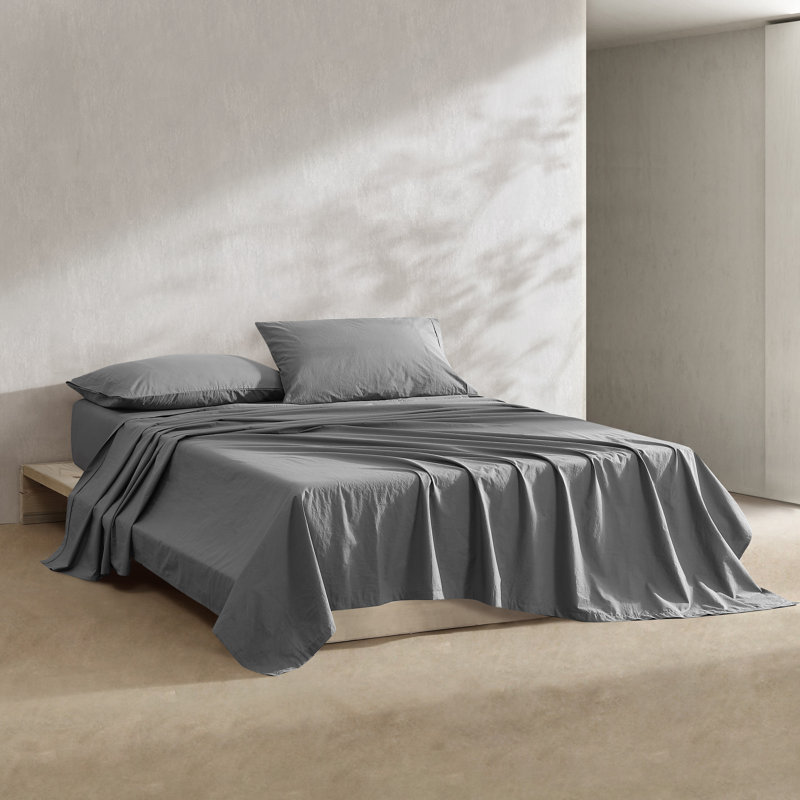 Graphite Queen Cotton Percale 4-Piece Bedding Set