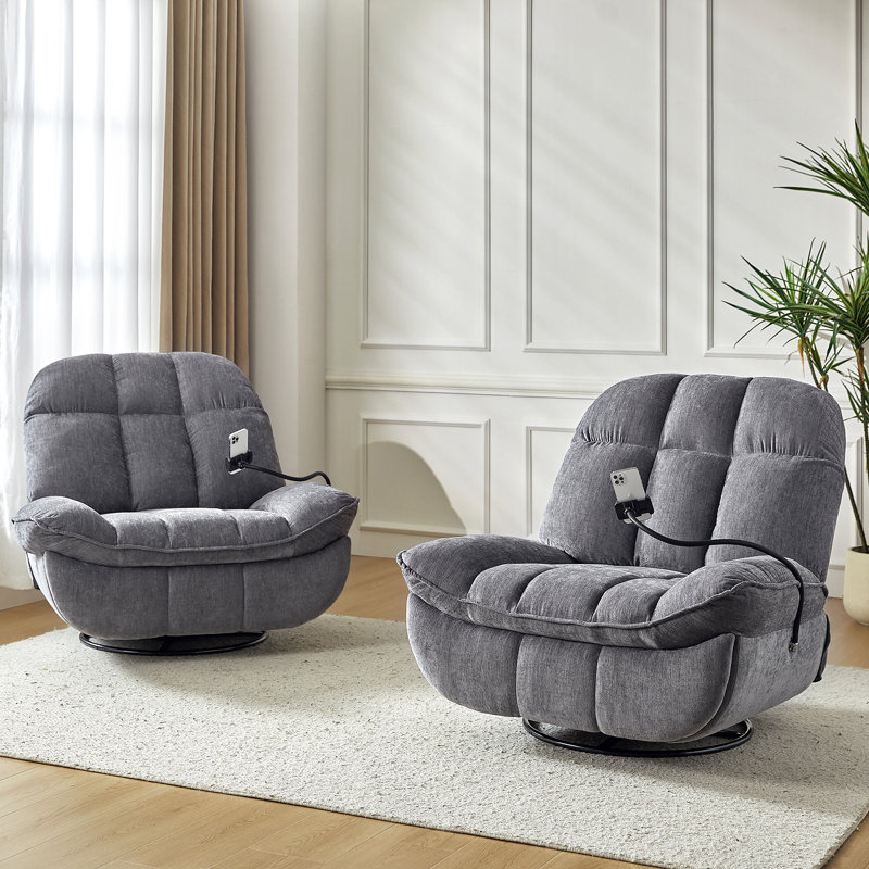 Jace 40.5" W Swivel Glider Recliner, Gray
