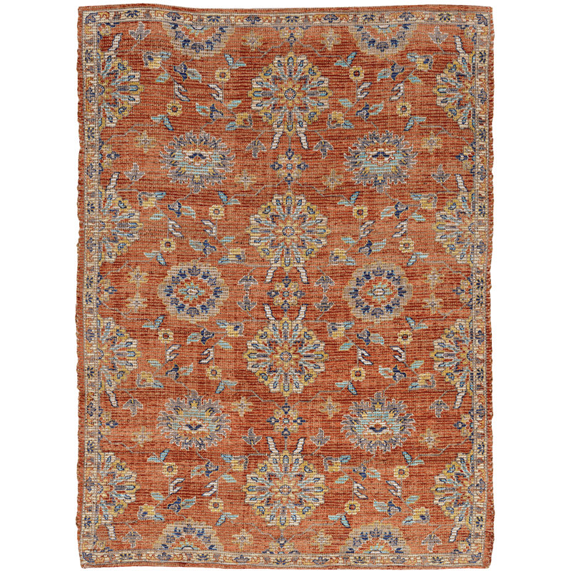 Fason Floral Hand Knotted Area Rug, Rectangle 5' x 7', Spice
