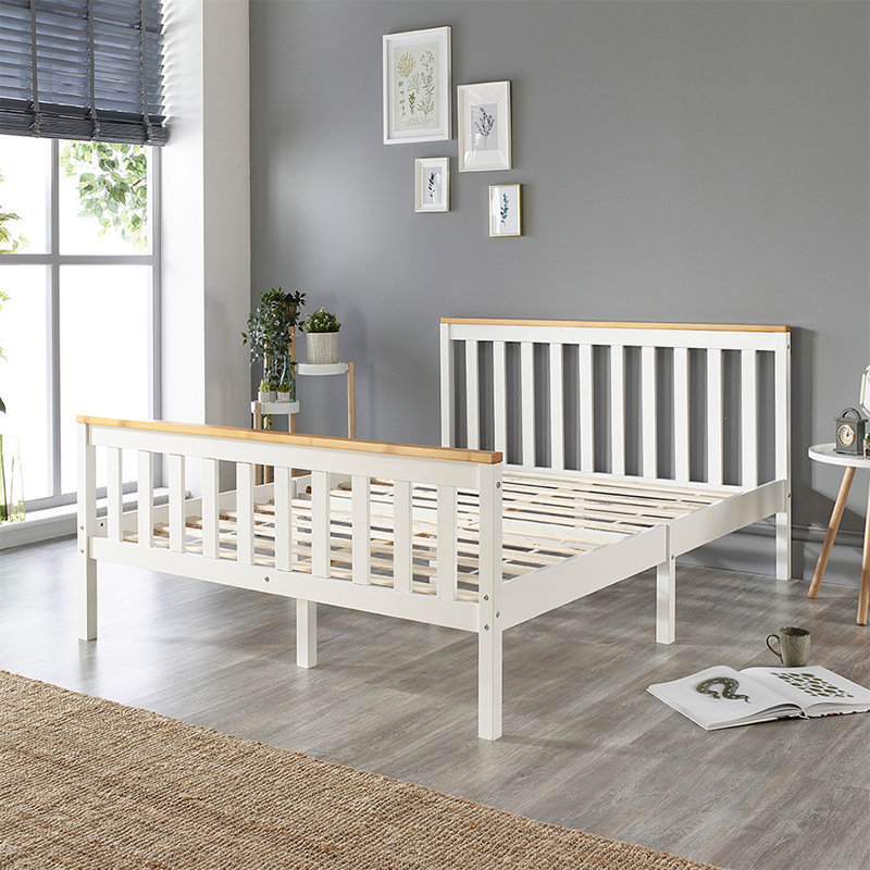Aadi Solid Wood Shaker Bed Frame, Kingsize (5'), White/Nature