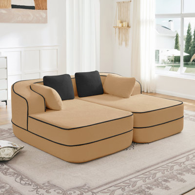 Canapé de 77,2 po en tissu pelucheux sans assemblage de 32,2 po d'épaisseur, sans assemblage, canapé moelleux et confortable, canapé-lit, conception contrastée, esthétique symétrique, pour le salon
