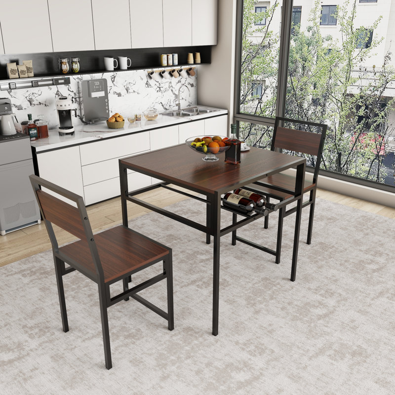Ensemble de table de salle à manger industrielle avec 2 chaises, petite table de cuisine carrée avec support de rangement pour petit appartement