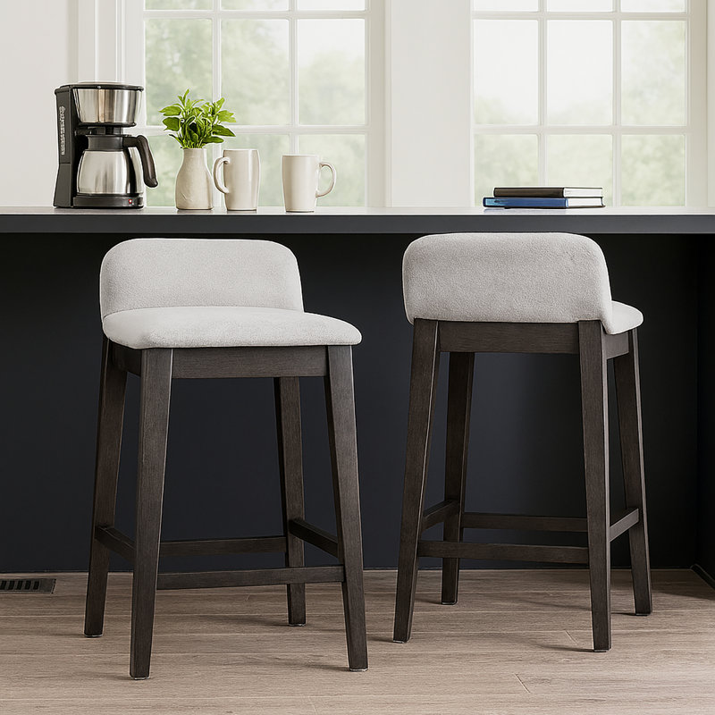 Auliffe Upholstered Bar & Counter Stool, Black Washed, Bar Stool (28.9" Seat Height)