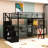Full Size Metal Loft Bed with LED Workstation, Wardrobe, and Storage Staircase