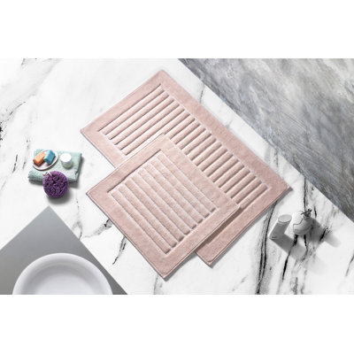 Ensemble de tapis de bain en coton doux (2 pièces), couleur poudre, 19,7 po x 23,6 po et 23,6 po x 39,4 po | 100% coton, dessous antidérapant, hauteur de poils de 5 mm | Lavable à la machine, confort luxueux pour votre salle de bain