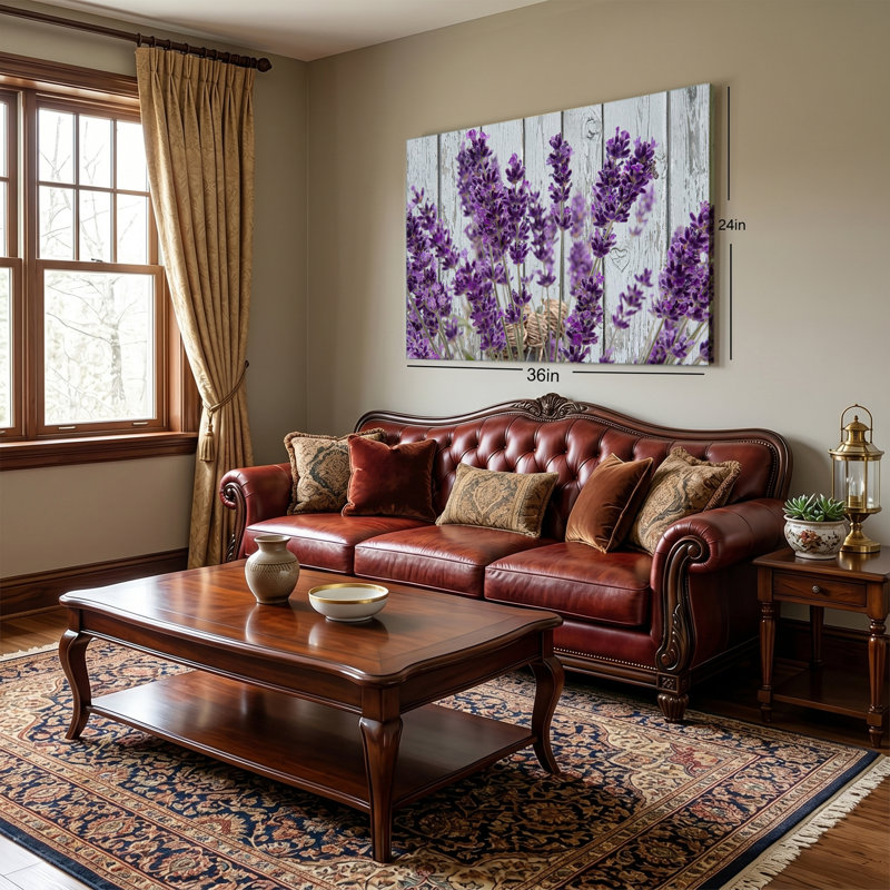 Lavande mauve sur fond de bois blanc patiné, toile tendue, prête à être accrochée, 20x30in