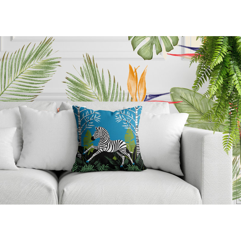 Oreiller carré réversible intérieur / extérieur Asty Zebra, H 19 po x l 19 po x P 5,25 po, Turquoise