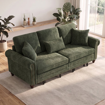 86" 3 in 1 Convertible Pull Out Sleeper Sofa Bed with Nailhead Trim & Rolled Arm for Living Room, Apartment, Office