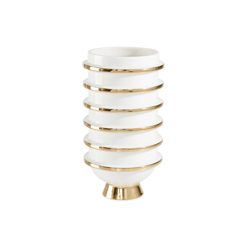 White and Gold Cylinder Porcelain Table Vase