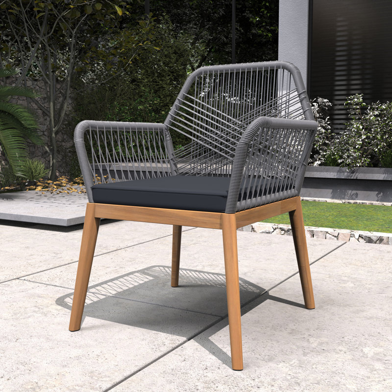Acacia Wood Outdoor Patio Chair With Cushions (Set Of 2)