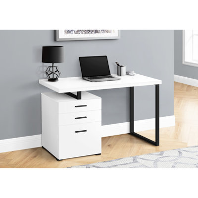 Modern 48"l Computer Desk For Home Office With Storage Drawers, White Laminate & Black Metal, Left/right Setup, Easy Assembly Work Office, 48"l, Top M