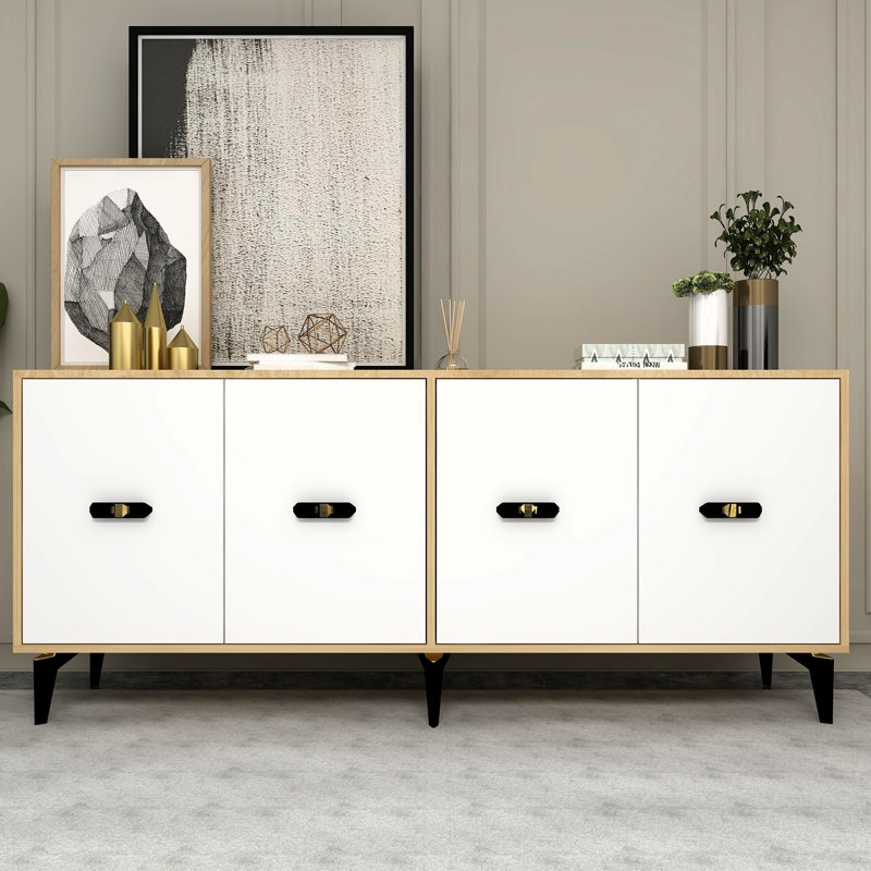 Console moderne, chêne saphir et blanc, panneau de particules 100% mélaminé, épaisseur: 0,71 pouce | Support mural, tablettes multiples, solution de décoration élégante pour la maison et le bureau