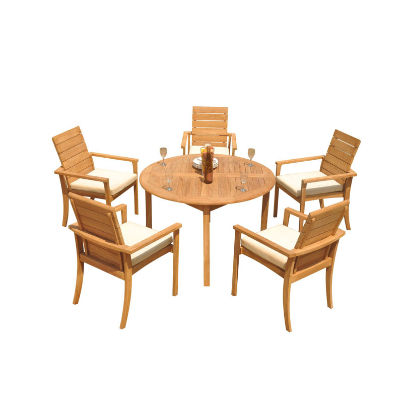 Algrave Round 5 - Person 48" Long Teak Dining Set, 30.5" H x 48"W x 48" D, 5
