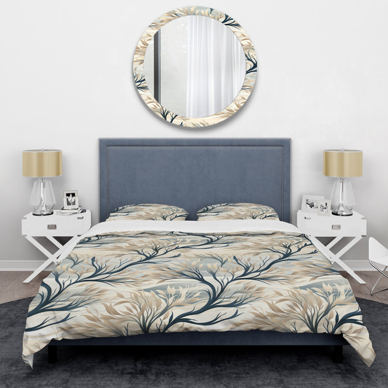 Ensemble de housse de couette à motif floral gris minimaliste, Housse de couette pour très grand lit et 2 très