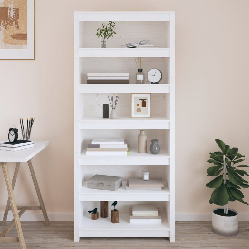 183cm H Solid Wood Standard Bookcase, 183cm H x 80cm W x 35cm D, White