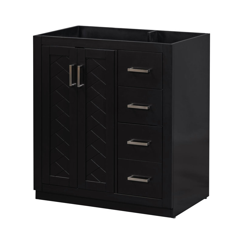 Meuble-lavabo de 30 po sans lavabo, armoire de rangement en bois massif seulement, Noir, noir, noir, noir