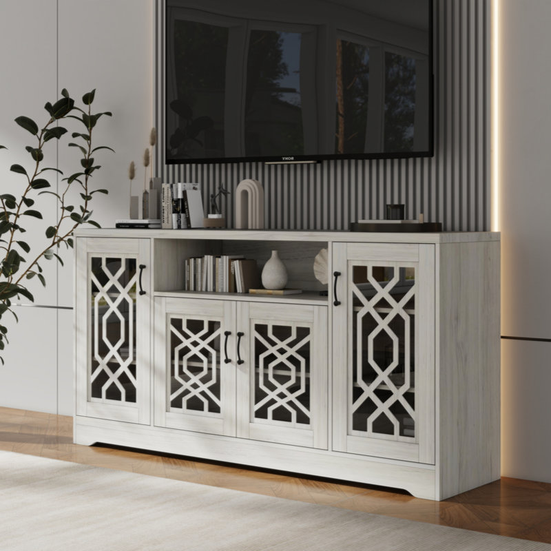Grand meuble télé rustique pour téléviseur de 65 pouces et plus, console multimédia en bois avec tablettes de rangement - parfait pour le salon