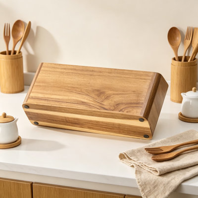 Porte-ustensiles en bois d'acacia pour comptoir avec compartiments, organisateur rustique d'ustensiles de cuisine et porte-couverts, rangement de cuisine en bois naturel