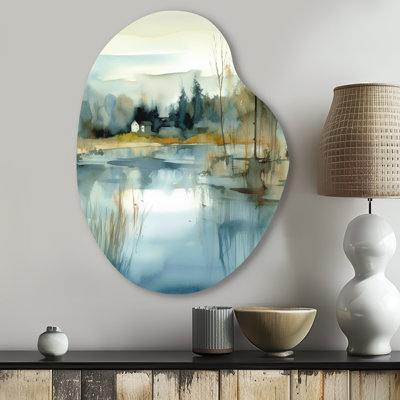 Été, paysage de lac Illustration V - art mural asymétrique en forme de poire en lac