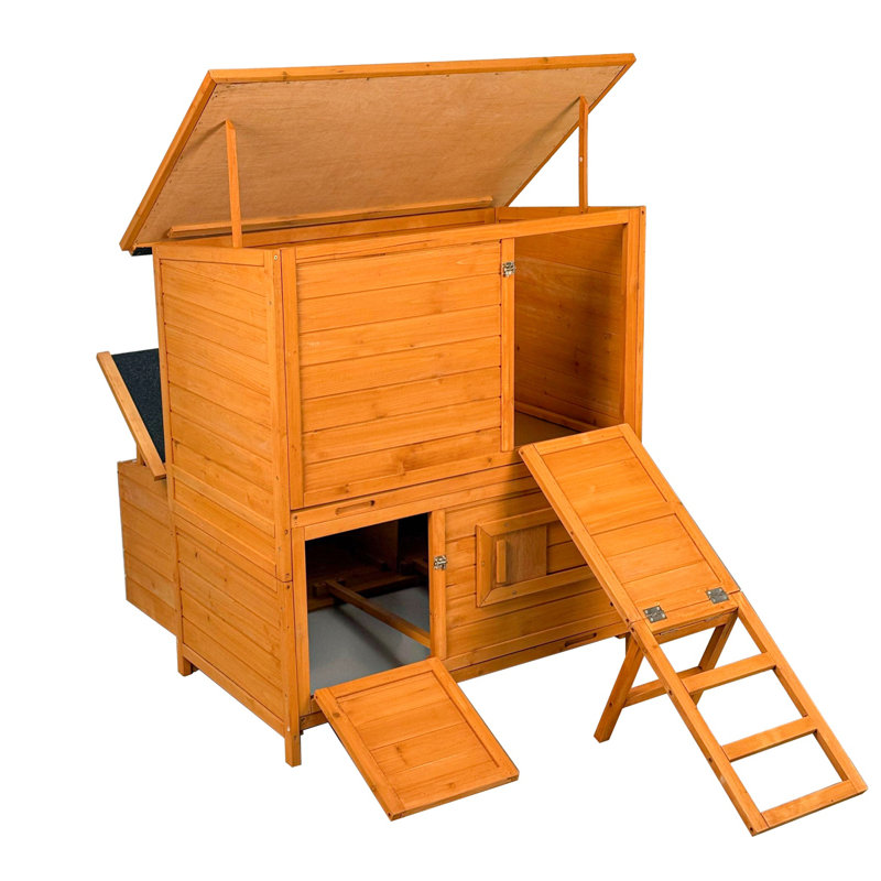 Double-House Chicken Coop With Nesting Box And 2 Pull-Out Trays